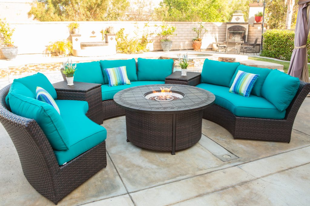 Blue Aztec sectional outdoor seating