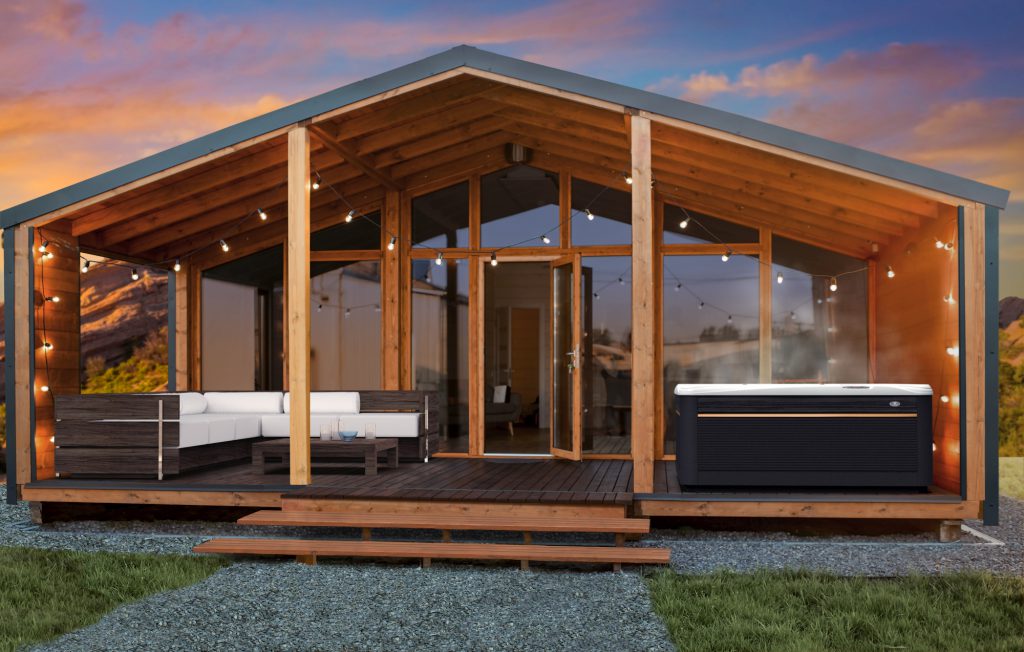 Caldera Paradise spa on outside decking of summer house