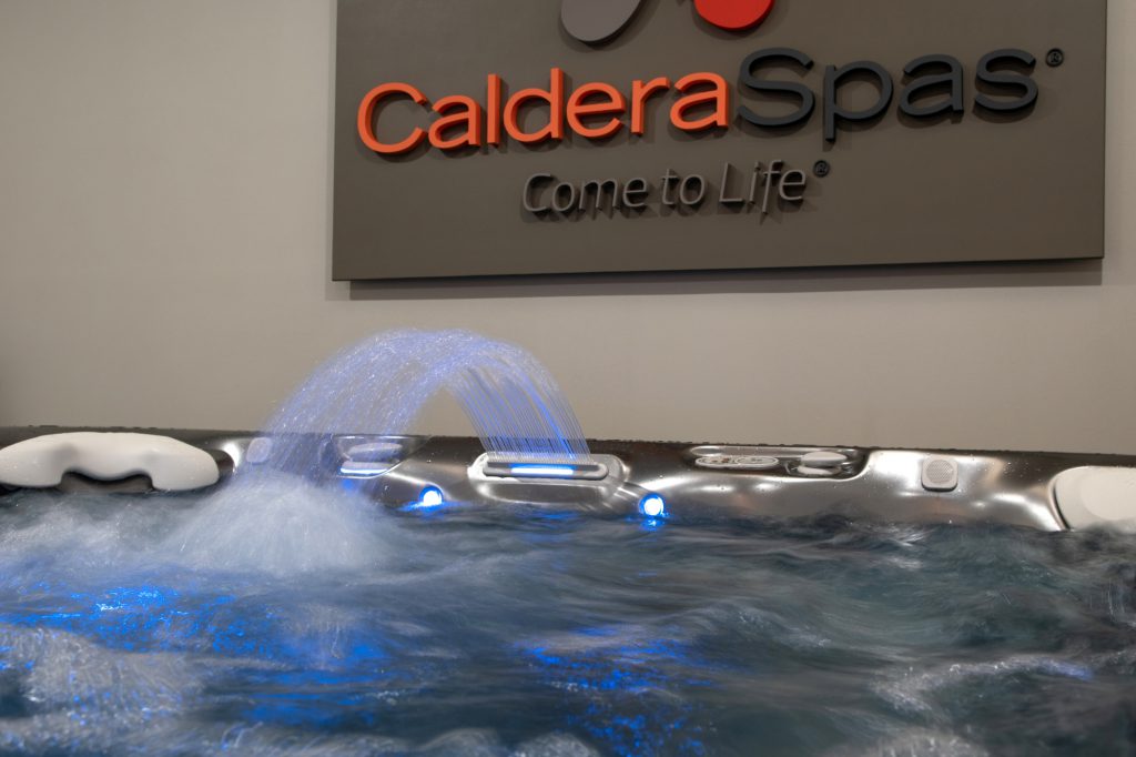 caldera spa with water jet feature on display