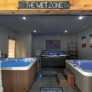 Hot tubs on display in store