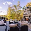 Natural stones used to build outdoor fireplaces in garden